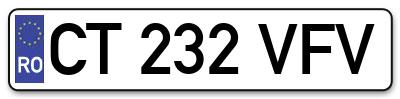 Placuta inmatriculare numar auto  CT-232-VFV, CT 232 VFV, CT232VFV