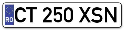 Placuta inmatriculare numar auto  CT-250-XSN, CT 250 XSN, CT250XSN