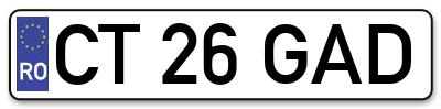 Placuta inmatriculare numar auto  CT-26-GAD, CT 26 GAD, CT26GAD