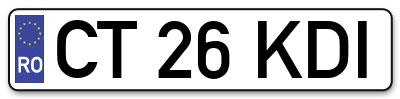 Placuta inmatriculare numar auto  CT-26-KDI, CT 26 KDI, CT26KDI