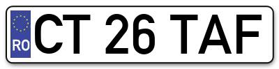 Placuta inmatriculare numar auto  CT-26-TAF, CT 26 TAF, CT26TAF