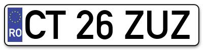 Placuta inmatriculare numar auto  CT-26-ZUZ, CT 26 ZUZ, CT26ZUZ