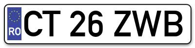 Placuta inmatriculare numar auto  CT-26-ZWB, CT 26 ZWB, CT26ZWB