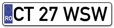 Placuta inmatriculare numar auto  CT-27-WSW, CT 27 WSW, CT27WSW