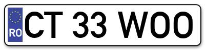 Placuta inmatriculare numar auto  CT-33-WOO, CT 33 WOO, CT33WOO