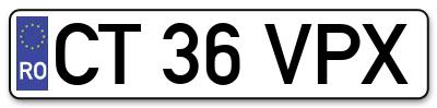 Placuta inmatriculare numar auto  CT-36-VPX, CT 36 VPX, CT36VPX