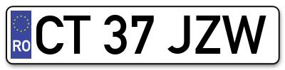 Placuta inmatriculare numar auto  CT-37-JZW, CT 37 JZW, CT37JZW