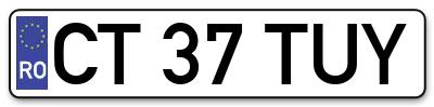 Placuta inmatriculare numar auto  CT-37-TUY, CT 37 TUY, CT37TUY