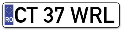 Placuta inmatriculare numar auto  CT-37-WRL, CT 37 WRL, CT37WRL