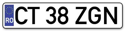 Placuta inmatriculare numar auto  CT-38-ZGN, CT 38 ZGN, CT38ZGN
