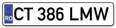 Placuta inmatriculare numar auto  CT-386-LMW, CT 386 LMW, CT386LMW