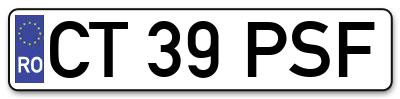 Placuta inmatriculare numar auto  CT-39-PSF, CT 39 PSF, CT39PSF