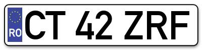 Placuta inmatriculare numar auto  CT-42-ZRF, CT 42 ZRF, CT42ZRF