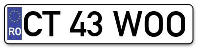 Placuta inmatriculare numar auto  CT-43-WOO, CT 43 WOO, CT43WOO