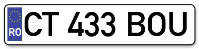 Placuta inmatriculare numar auto  CT-433-BOU, CT 433 BOU, CT433BOU