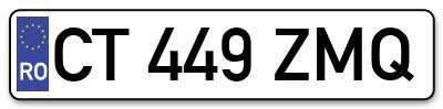 Placuta inmatriculare numar auto  CT-449-ZMQ, CT 449 ZMQ, CT449ZMQ