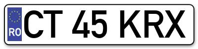 Placuta inmatriculare numar auto  CT-45-KRX, CT 45 KRX, CT45KRX