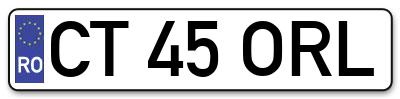 Placuta inmatriculare numar auto  CT-45-ORL, CT 45 ORL, CT45ORL
