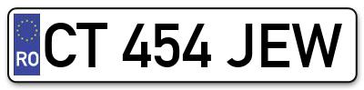 Placuta inmatriculare numar auto  CT-454-JEW, CT 454 JEW, CT454JEW