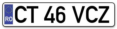 Placuta inmatriculare numar auto  CT-46-VCZ, CT 46 VCZ, CT46VCZ