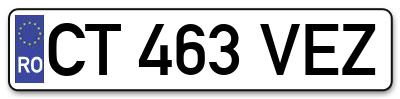 Placuta inmatriculare numar auto  CT-463-VEZ, CT 463 VEZ, CT463VEZ