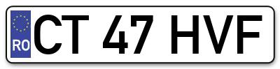 Placuta inmatriculare numar auto  CT-47-HVF, CT 47 HVF, CT47HVF