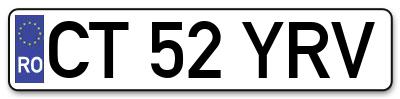 Placuta inmatriculare numar auto  CT-52-YRV, CT 52 YRV, CT52YRV