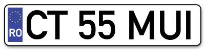 Placuta inmatriculare numar auto  CT-55-MUI, CT 55 MUI, CT55MUI