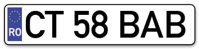Placuta inmatriculare numar auto  CT-58-BAB, CT 58 BAB, CT58BAB