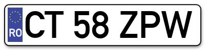 Placuta inmatriculare numar auto  CT-58-ZPW, CT 58 ZPW, CT58ZPW
