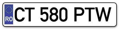 Placuta inmatriculare numar auto  CT-580-PTW, CT 580 PTW, CT580PTW