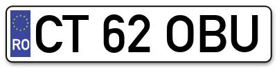 Placuta inmatriculare numar auto  CT-62-OBU, CT 62 OBU, CT62OBU