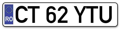 Placuta inmatriculare numar auto  CT-62-YTU, CT 62 YTU, CT62YTU