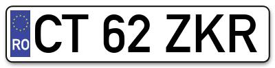 Placuta inmatriculare numar auto  CT-62-ZKR, CT 62 ZKR, CT62ZKR