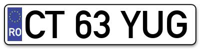 Placuta inmatriculare numar auto  CT-63-YUG, CT 63 YUG, CT63YUG