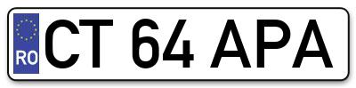 Placuta inmatriculare numar auto  CT-64-APA, CT 64 APA, CT64APA