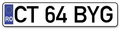 Placuta inmatriculare numar auto  CT-64-BYG, CT 64 BYG, CT64BYG