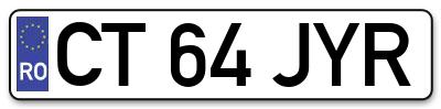 Placuta inmatriculare numar auto  CT-64-JYR, CT 64 JYR, CT64JYR