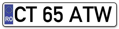 Placuta inmatriculare numar auto  CT-65-ATW, CT 65 ATW, CT65ATW