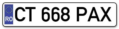 Placuta inmatriculare numar auto  CT-668-PAX, CT 668 PAX, CT668PAX