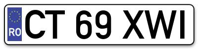 Placuta inmatriculare numar auto  CT-69-XWI, CT 69 XWI, CT69XWI