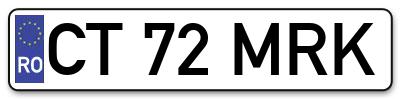 Placuta inmatriculare numar auto  CT-72-MRK, CT 72 MRK, CT72MRK
