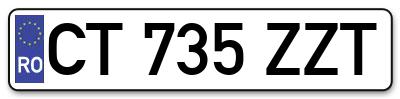 Placuta inmatriculare numar auto  CT-735-ZZT, CT 735 ZZT, CT735ZZT
