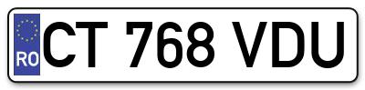 Placuta inmatriculare numar auto  CT-768-VDU, CT 768 VDU, CT768VDU