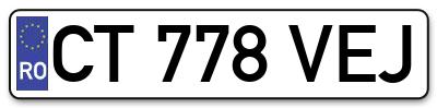Placuta inmatriculare numar auto  CT-778-VEJ, CT 778 VEJ, CT778VEJ