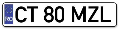 Placuta inmatriculare numar auto  CT-80-MZL, CT 80 MZL, CT80MZL