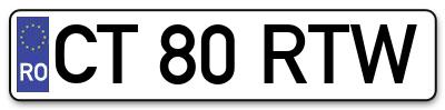 Placuta inmatriculare numar auto  CT-80-RTW, CT 80 RTW, CT80RTW