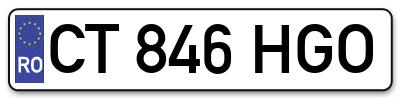 Placuta inmatriculare numar auto  CT-846-HGO, CT 846 HGO, CT846HGO