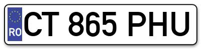 Placuta inmatriculare numar auto  CT-865-PHU, CT 865 PHU, CT865PHU