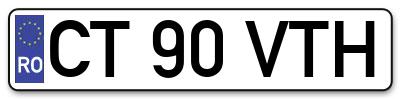 Placuta inmatriculare numar auto  CT-90-VTH, CT 90 VTH, CT90VTH